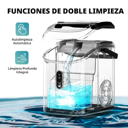 Vista 5 de EUHOMY, Fabricador de hielo para encimera con asa, listo en 6 minutos, 34 libras por día, cubierta superior extraíble, autolimpiante, máquina
