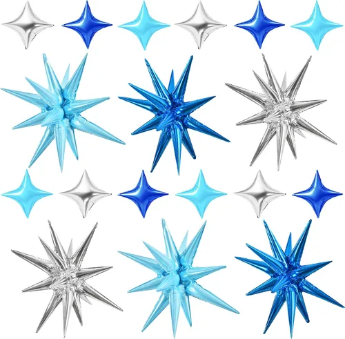Vista 38 de TONIFUL 4 globos 4D enormes de estrella negra de 22 pulgadas, globos de aluminio de Mylar de estrella explosión para suministros de fiesta, telón