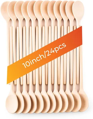 Vista 8 de Mr.Woodware - Cucharas de madera de 10 pulgadas para cocinar, juego de 3 cucharas de madera de mango largo para mezclar, agitar, degustar