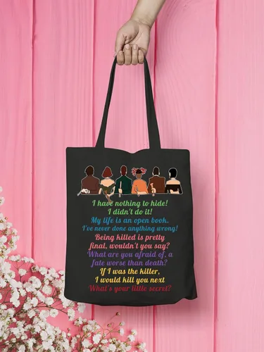 Vista 3 de VAMSII Clue the Movie Tote bag Murder Mystery Shoulder Bag Mrs. White Quote Bolsa de compras de comestibles Bolso secreto negro
