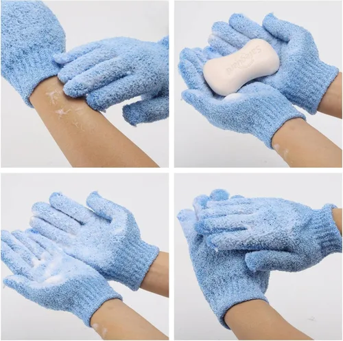 Vista 6 de BTYMS 24 guantes exfoliantes de ducha, guantes exfoliantes de manos, guantes de lavado de lufa para ducha, spa, masajes y exfoliantes corporales