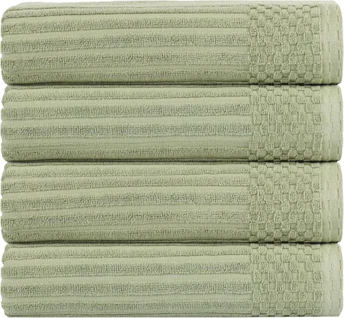 Vista 90 de Superior Juego de 6 toallas de algodón sólido y acanalado, toallas de cara de 13 x 13 pulgadas, toallas de mano de 16 x 28 pulgadas, toallas de baño