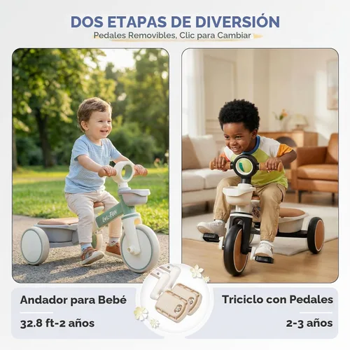 Vista 2 de Triciclo para niños pequeños de 1 a 3 años, bicicleta de equilibrio para Menta
