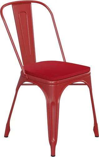 Vista 10 de Flash Furniture Perry - Silla apilable comercial para interiores y exteriores con asiento de poliestireno, marco de metal dorado envejecido, asiento
