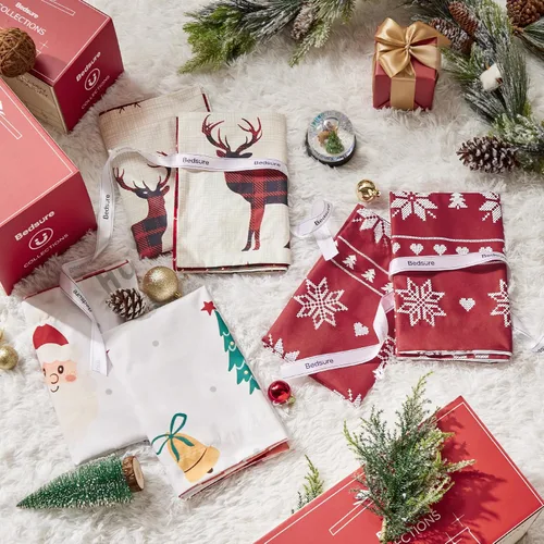 Vista 6 de Bedsure Juego de funda de edredón de Navidad tamaño individual, juego de ropa de cama festivo para niños con un diseño reversible a cuadros