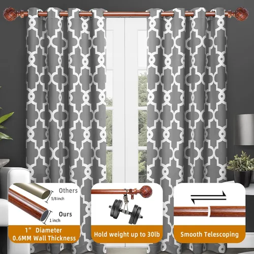 Vista 3 de Barra de cortina para ventanas de 66 a 120 pulgadas (5.5 a 10 pies): barra de cortina ajustable resistente de 1 pulgada de diámetro con remates
