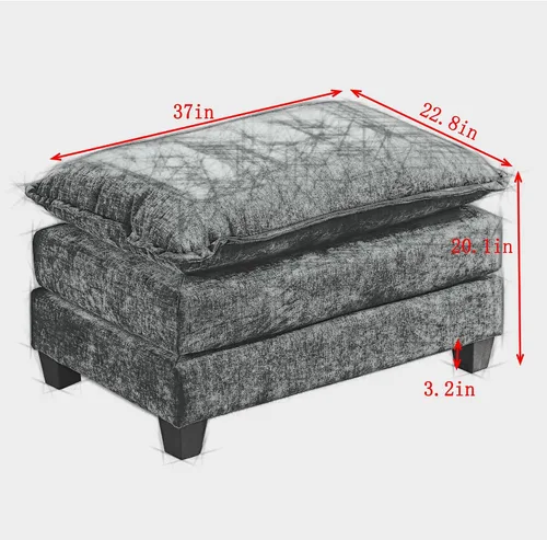 Vista 64 de Sofá seccional modular verde de 111.5", sofás seccionales grandes de 3 plazas para sala de estar, sofá nube oversized de tela chenille con otomana