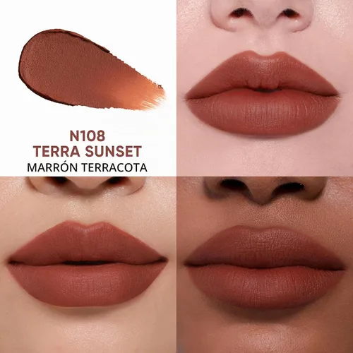 Vista 2 de JUDYDOLL - Lápiz labial para mujer, color rojo mate, larga duración N108 Terra Sunset