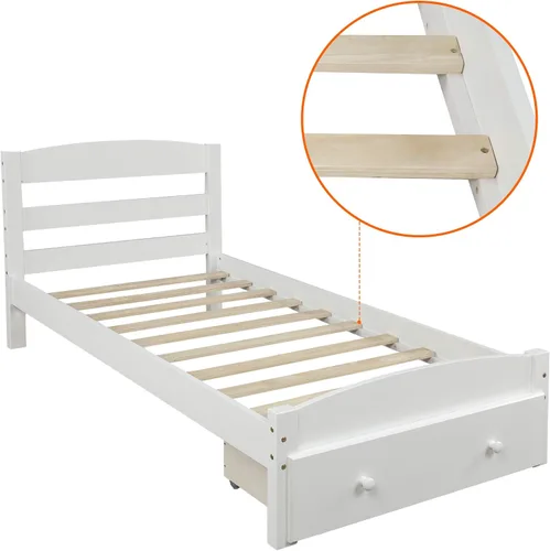 Vista 4 de Harper & Bright Designs Cama de plataforma de tamaño individual, marco de cama individual de madera con cajón de almacenamiento y soporte