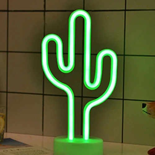 Vista 2 de LINJIA Letrero de neón, luz nocturna LED con base USB/batería, luces de neón de cactus con base, para decoración de dormitorio, sala de juegos, bar
