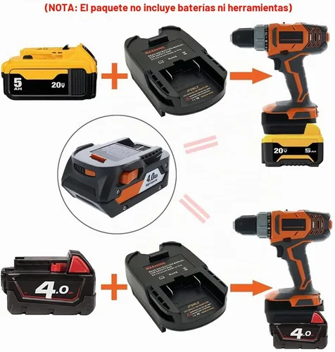 Vista 6 de Adaptador de batería para herramientas inalámbricas Milwaukee/Dewalt a Ridgid de 18 V, conversión para baterías DeWalt 20V MAX XR/Milwaukee M18