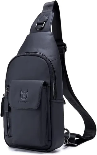 Vista 11 de Vintage Leather Sling Bag Backpack for Men Crossbody Shoulder Chest Day Pack Backpacks #10Marrón
