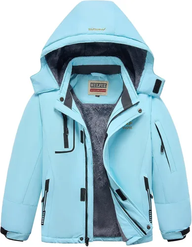 Vista 26 de WULFUL - Chaqueta impermeable de esquí para niño, con capucha, forro polar cálido, abrigo de nieve para el invierno Agua