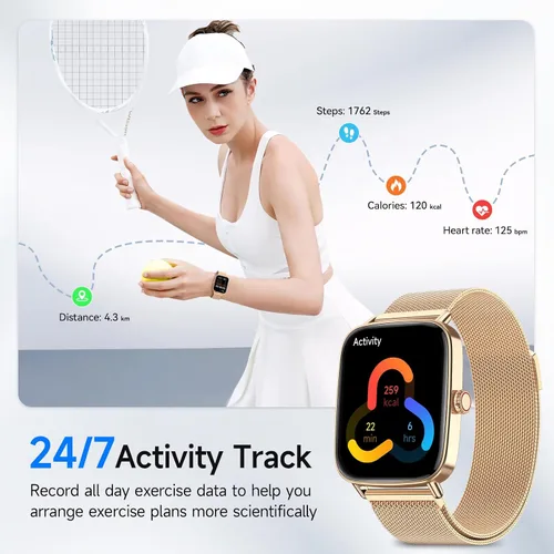 Vista 6 de Reloj inteligente para hombres y mujeres, 1.85" HD, reloj inteligente compatible con iPhone/Samsung/Android (responder/hacer llamadas), más de 100
