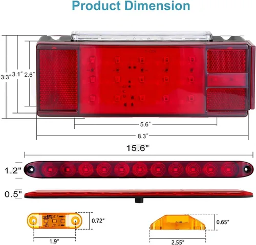 Vista 2 de Luces de remolque de barco, kit de luz LED sumergible para remolque con kit de arnés de cableado, luces de marcador ámbar, luces de marcha atrás