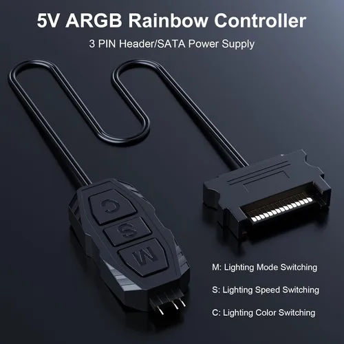 Vista 4 de DS Mini ARGB Kit de controlador de ventiladores de PC con función de juego uno a uno para ventiladores RGB de carcasa de computadora, disipador
