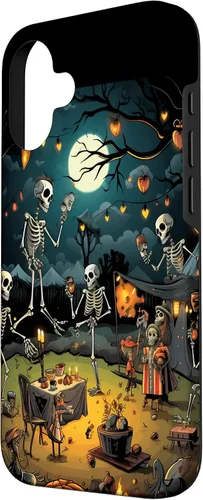 Vista 2 de Funda para disfraz de Halloween para iPhone 16 de noche de terror de esqueleto