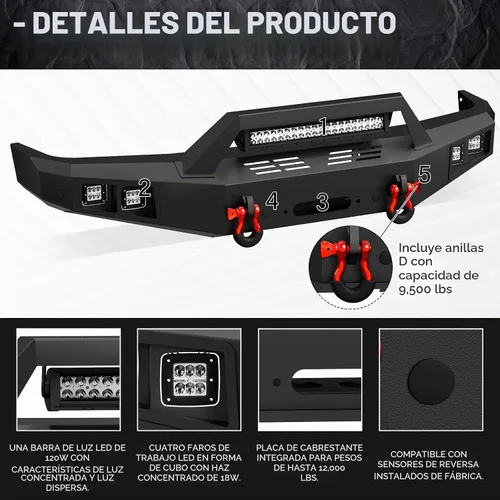 Vista 3 de YZONA Parachoques delantero y trasero compatible con Land Rover Discovery 2 1999-2004 Parachoques Rock Crawler con placa de cabrestante, receptor