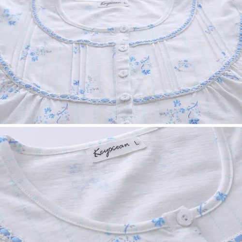 Vista 6 de Keyocean - Camisón de algodón para mujer, suave, cómodo, ligero, manga corta, vestido de casa, ropa de dormir, ropa de sala para verano.