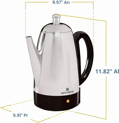 Vista 2 de Greenfield World Trade 54159 Cafetera eléctrica de 12 tazas de acero inoxidable., 1, Plateado