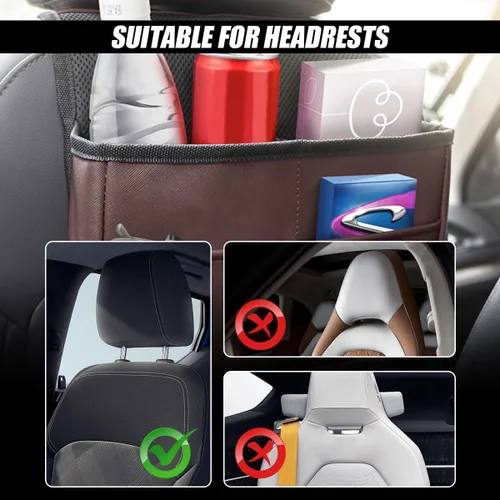 Vista 6 de Organizador de asiento trasero de automóvil, bolsa de almacenamiento impermeable de piel sintética para colgar en el automóvil, organizador