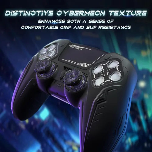 Vista 6 de PlayVital 2 Pack Silicone Skin Set for PS5 Controller - Charging Dock Compatible, Full Protection Case with Futuristic CyberMech Design, Soft Cover