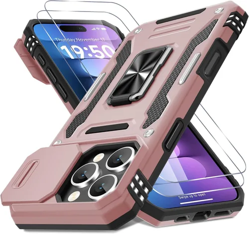 Vista 199 de DEERLAMN Funda para iPhone Xs Max con funda deslizante para cámara + protector de pantalla, soporte giratorio de anillo de grado militar a prueba