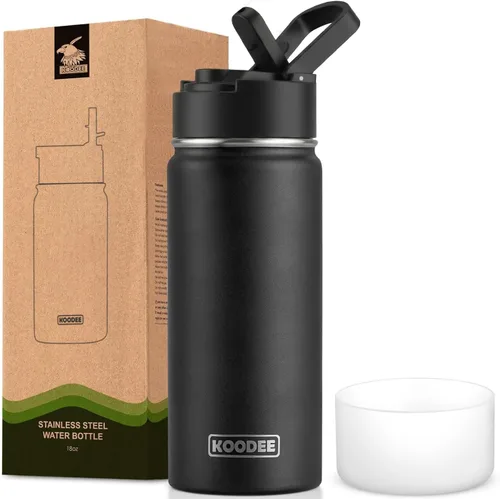 Vista 28 de koodee Botella de agua para niños, botella de agua de acero inoxidable de 12 onzas con aislamiento al vacío para la escuela, botella de agua de boca