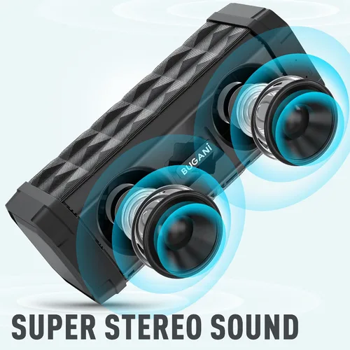 Vista 3 de BUGANI Altavoz Bluetooth M99 Bluetooth, mayor ruido, sonido estéreo, tiempo de reproducción de 24 horas, rango inalámbrico de 100 pies, IPX5