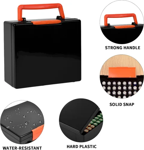 Vista 5 de FULLCASE Organizador de almacenamiento de baterías con soporte para 72 pilas AA AAA, cajas contenedor para garaje, organizador para cajones del Negro