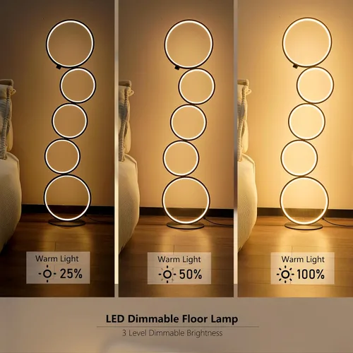 Vista 5 de NUÜR Moderna lámpara de pie LED de 5 anillos, lámpara de pie circular artística de 43.3 pulgadas, luz de acento escultural regulable sin escalones