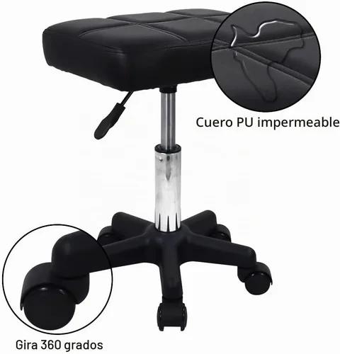Vista 6 de FURWOO Taburete giratorio rectangular con ruedas, altura ajustable, silla giratoria para spa, salón de masaje, color negro
