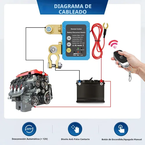 Vista 5 de RVBOATPAT Interruptor de apagado 12V 240A Interruptor de desconexión de batería remota Interruptor automático de apagado de energía Interruptores
