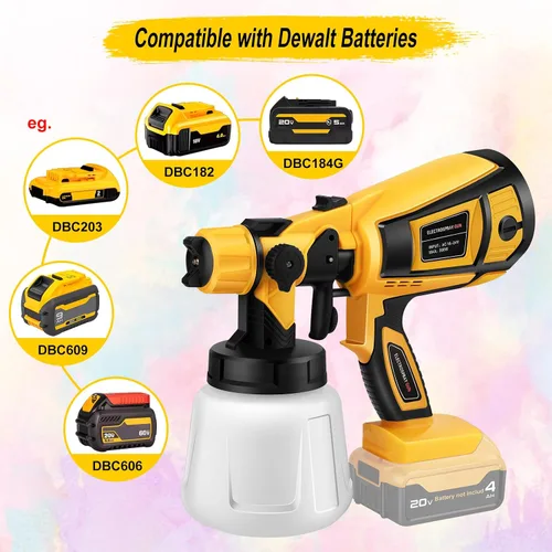 Vista 6 de Pulverizador de pintura inalámbrico (pilas no incluidas), pistola de pulverización HVLP de 200 W con juntas de limpieza y soplado para batería