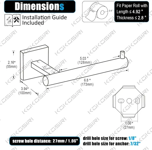 Vista 9 de KOKOSIRI Toalleros de 20 pulgadas, toalleros de baño, soporte para toallas de baño, soporte para papel higiénico, soporte para rollo de papel