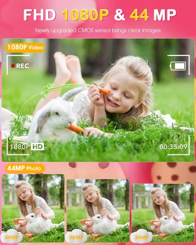 Vista 3 de Cámara digital FHD 1080P 44MP Cámaras para fotografía, cámara digital para apuntar y disparar para niños con tarjeta de 32 GB, zoom 16X