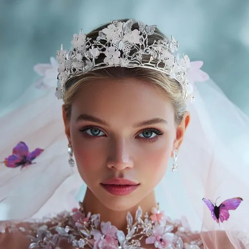 Vista 12 de Brishow Tocado de quinceañera con coronas de reina y mariposas doradas para mujer