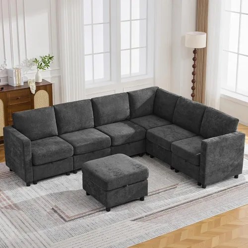 Vista 21 de WUTUTUEE Sofá biplaza modular de 58 pulgadas, sofá biplaza moderno de 2 plazas con almacenamiento, sofá modular de felpilla para sala de estar, Beige