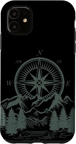 Vista 8 de iPhone 16 Compass Nautical Aesthetic Tree Mountains Landsacpe Case