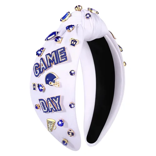 Vista 14 de Diadema de fútbol para mujer, accesorios de fútbol con cuentas de diamantes de imitación, diadema anudada con cristales adornados para el día