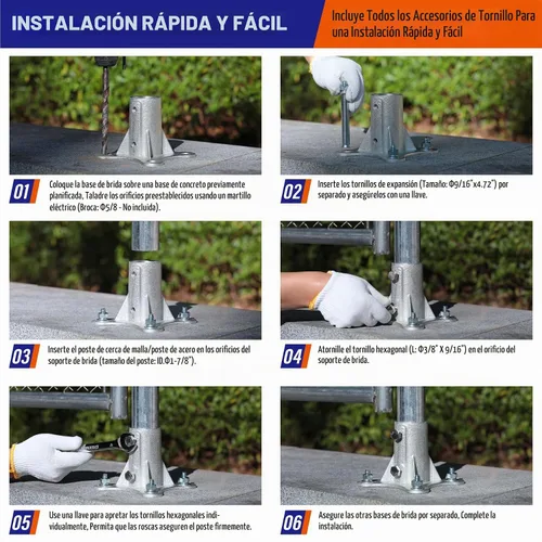 Vista 6 de 2Pack 2"(Actual: 1 7/8" DE) Soporte de base de poste de valla de eslabones de cadena con brida galvanizada