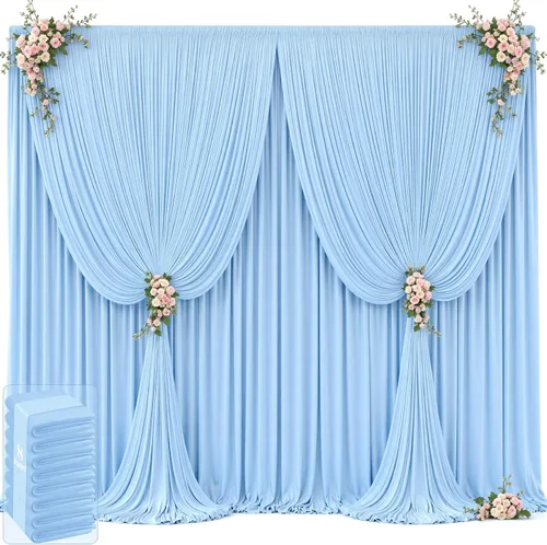 Vista 27 de 20 pies x 12 pies Cortinas de Telón de Fondo Azul Bebé Sin Arrugas para Bodas y Fiestas, Telón de Fondo de Tela Azul, Cortinas para Bodas
