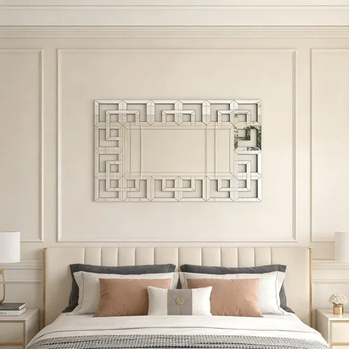 Vista 7 de Espejo de plata griego montado en la pared: marco de cristal biselado 40x28 pulgadas Decoración decorativa de pared con espejo para el hogar