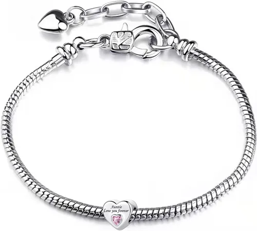 Vista 3 de Abalorio de corazón de cristal rosa para siempre, para mamá, hija, tía, papá, abuela, amigos, compatible con pulseras Pandora