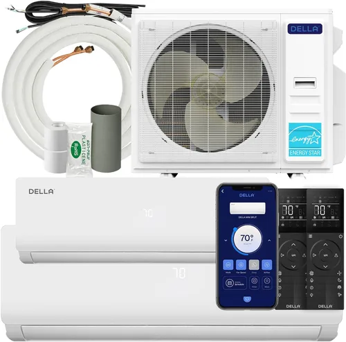 Vista 10 de DELLA 35K BTU Dual Zone Mini Split AC (9K+24K), 19 SEER2, 16ft Kits Blanco con juego de línea