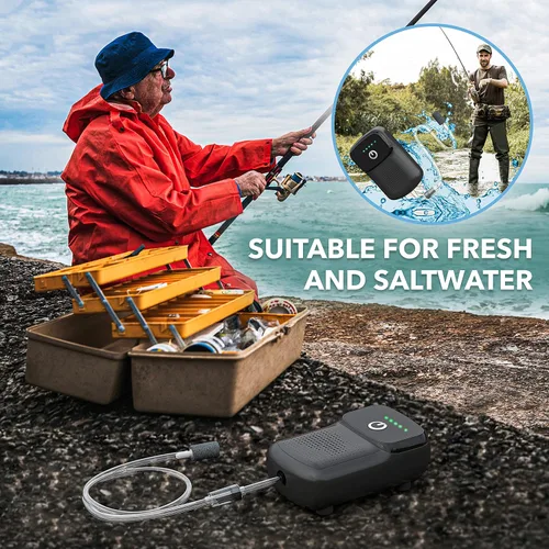 Vista 5 de Skywin Portable Aerator for Fish,USB Rechargeable Live Bait Aerator 18–32H Battery, Keeps Bait Alive Anywhere, Quiet Aquarium Water Pump for