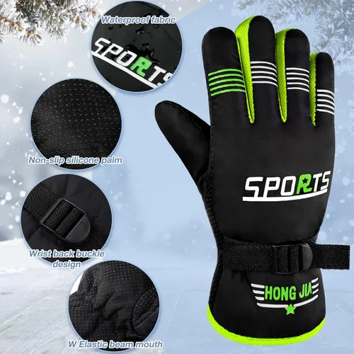 Vista 5 de Bencailor 4 pares de guantes de esquí para hombres, mujeres y niños, guantes de nieve resistentes al viento, guantes de invierno cálidos