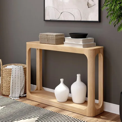 Vista 7 de Plank+Beam Forma Mesa Consola, 46 Pulgadas, Mesa de Sofá de Madera Sólida, Mesa de Entrada para Pasillo, Mesa Estrecha Detrás del Sofá, Mesas