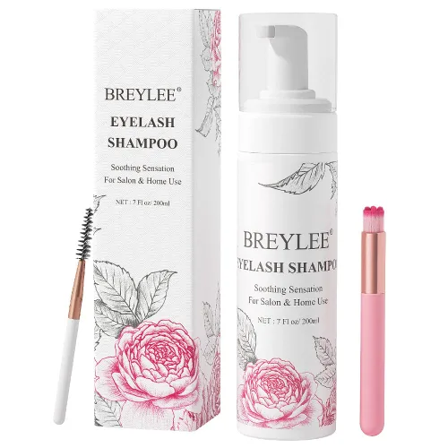 Vista 11 de BREYLEE Champú para pestañas de 100 ml para extensiones de pestañas, secador de pestañas en abanico + botella de enjuague + cepillos + puff