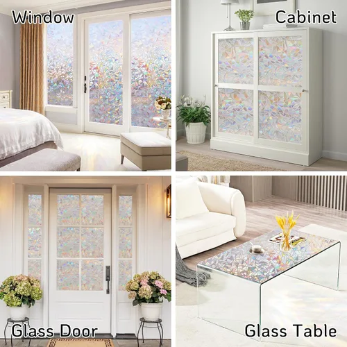 Vista 9 de LUTE - Película de privacidad para ventana, película de arco iris, adhesivo estático de vidrio manchado 3D decorativo, adhesivos de vidrio